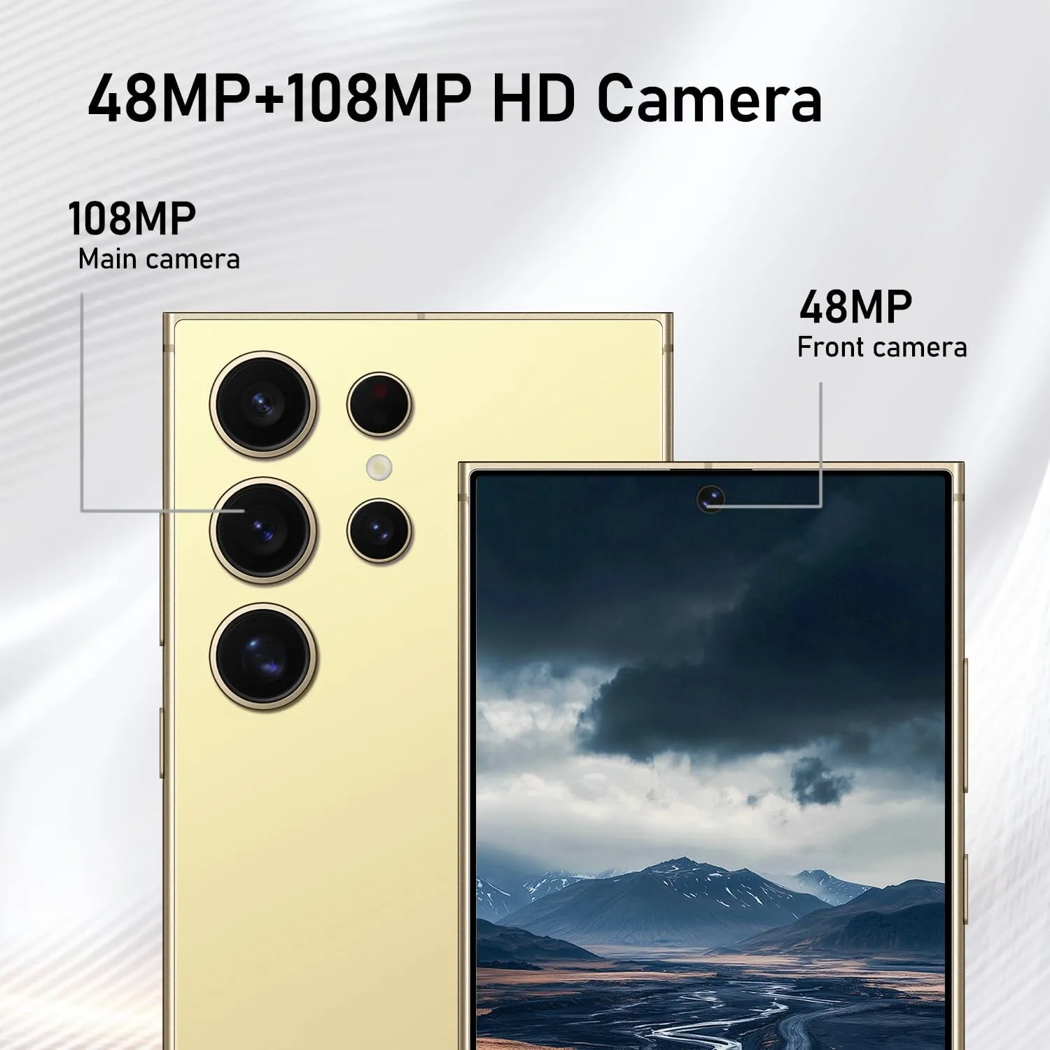 C24 Ultra Unlocked Cell Phones Smartphone Android 13 Phones 8 256GB/6.8" HD Screen/Dual SIM/108MP 48MP Camera/6800 mAh/Built-in Pen (Lemon)