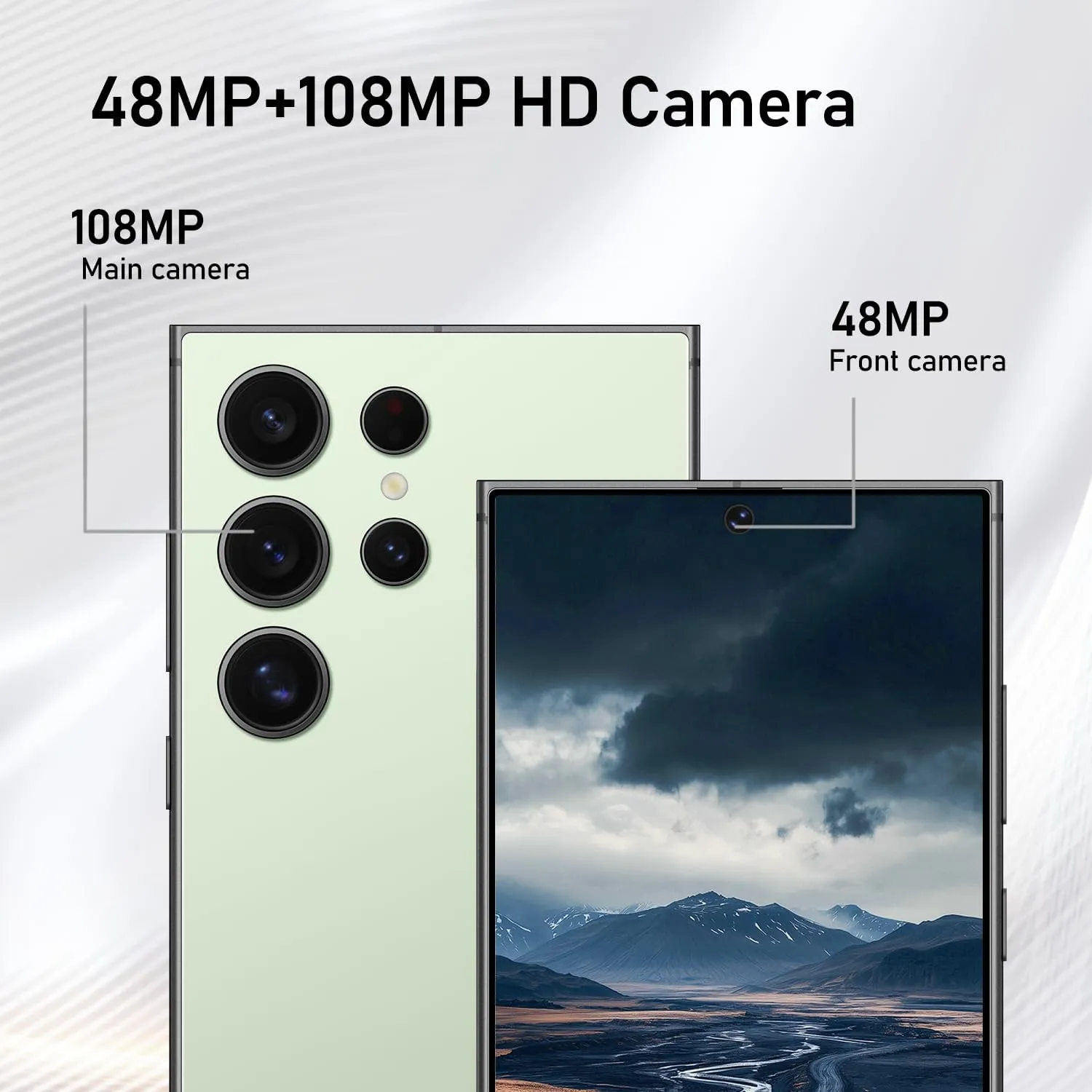 C24 Ultra Unlocked Cell Phones Smartphone Android 13 Phones 8 256GB/6.8" HD Screen/Dual SIM/108MP 48MP Camera/6800 mAh/Built-in Pen (Light Cyan)