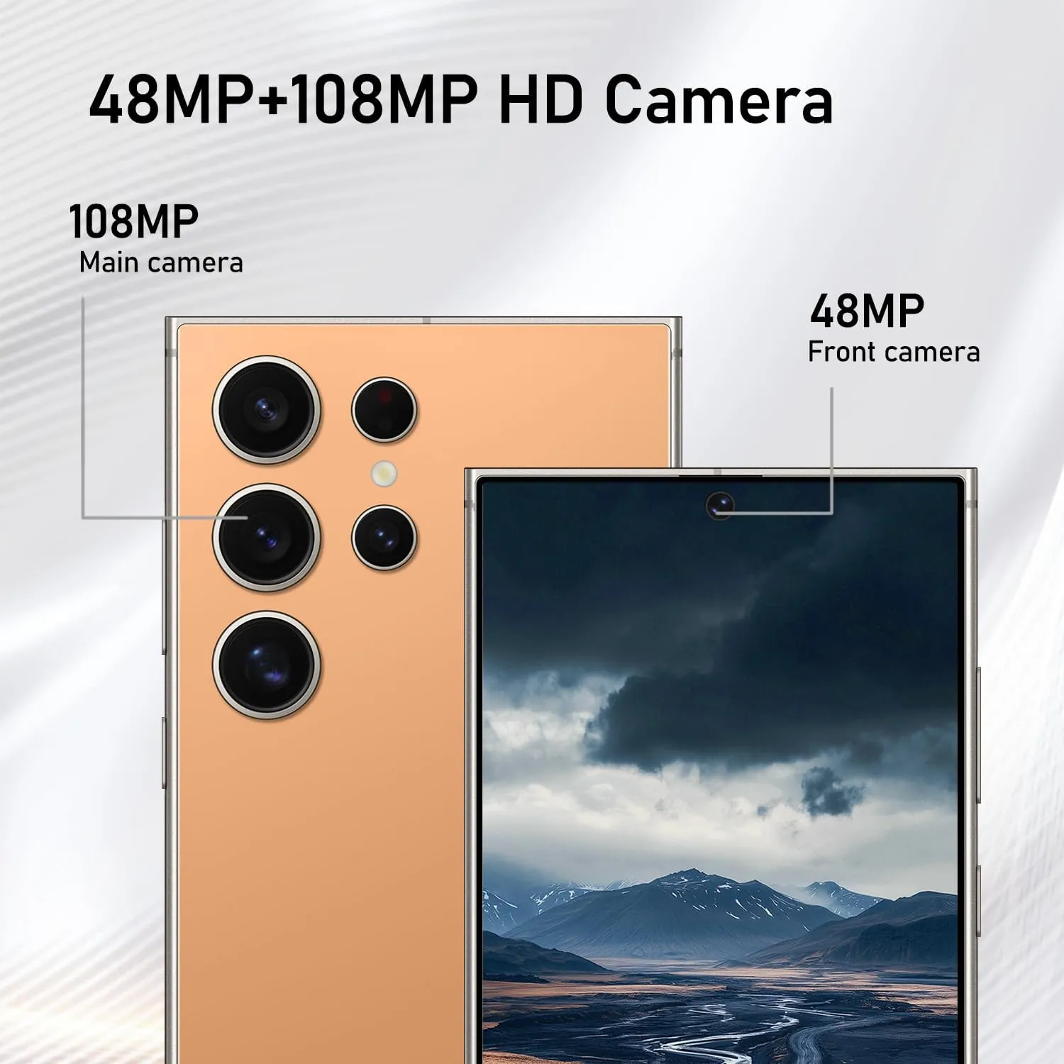 C24 Ultra Unlocked Cell Phones Smartphone Android 13 Phones 8 256GB/6.8" HD Screen/Dual SIM/108MP 48MP Camera/6800 mAh/Built-in Pen (Sunset Oranges)