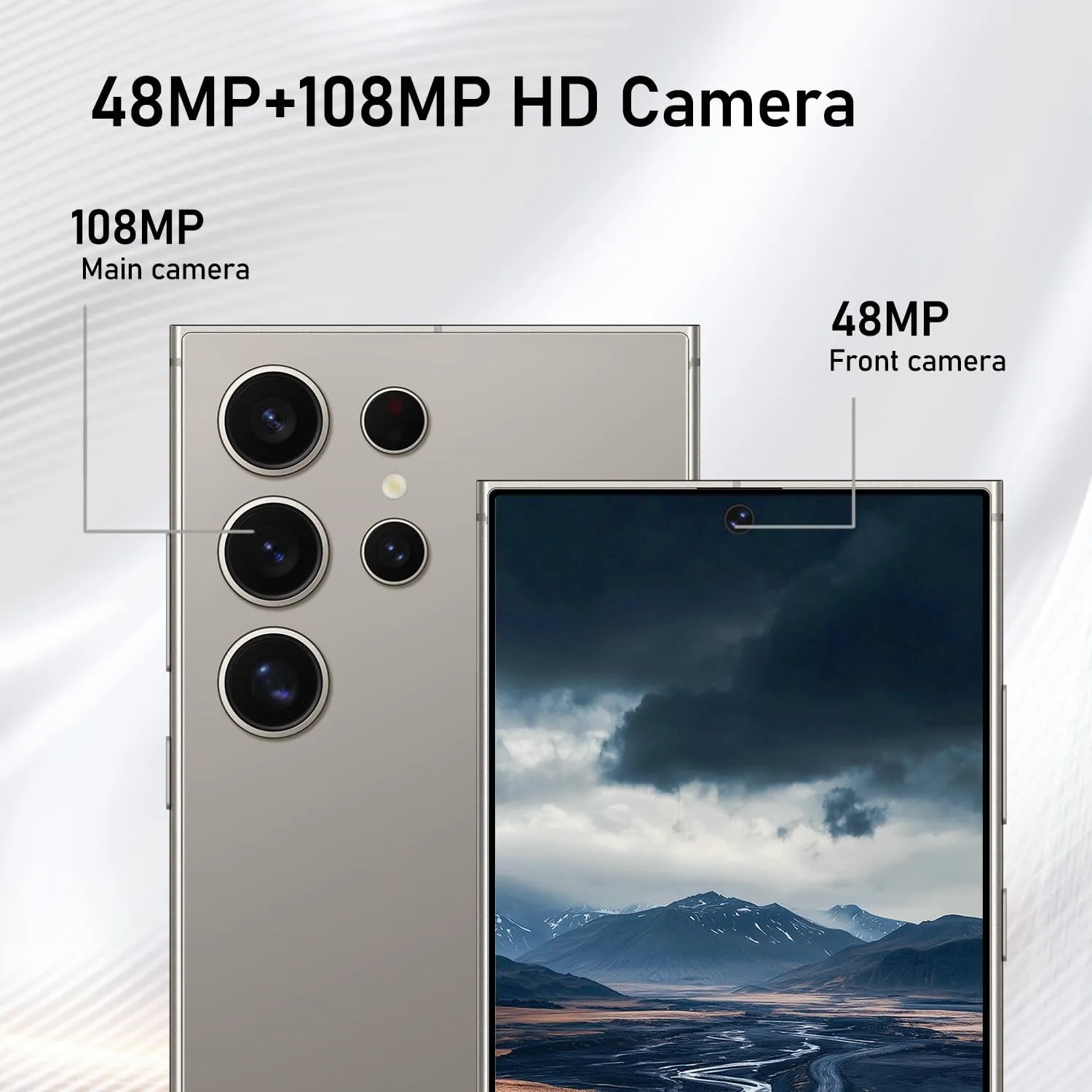 C24 Ultra Unlocked Cell Phones Smartphone Android 13 Phones 8 256GB/6.8" HD Screen/Dual SIM/108MP 48MP Camera/6800 mAh/Built-in Pen (Titanium Grey)
