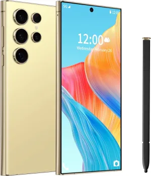 C24 Ultra Unlocked Phones, 8GB 256GB Cell Phones, 6.8" HD 120Hz Screen Unlocked Android 14 Phones, 6800mAh Battery Snapdragon CPU Smartphone, Face ID/GPS/5G Dual SIM (Gold)