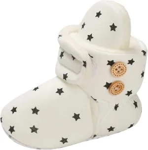Cartoon Boots for Baby Soft Sole Shoes Plus Velvet Warm Polka Dot Printing Boots Non Slip Breathable (White, 5 Infant)
