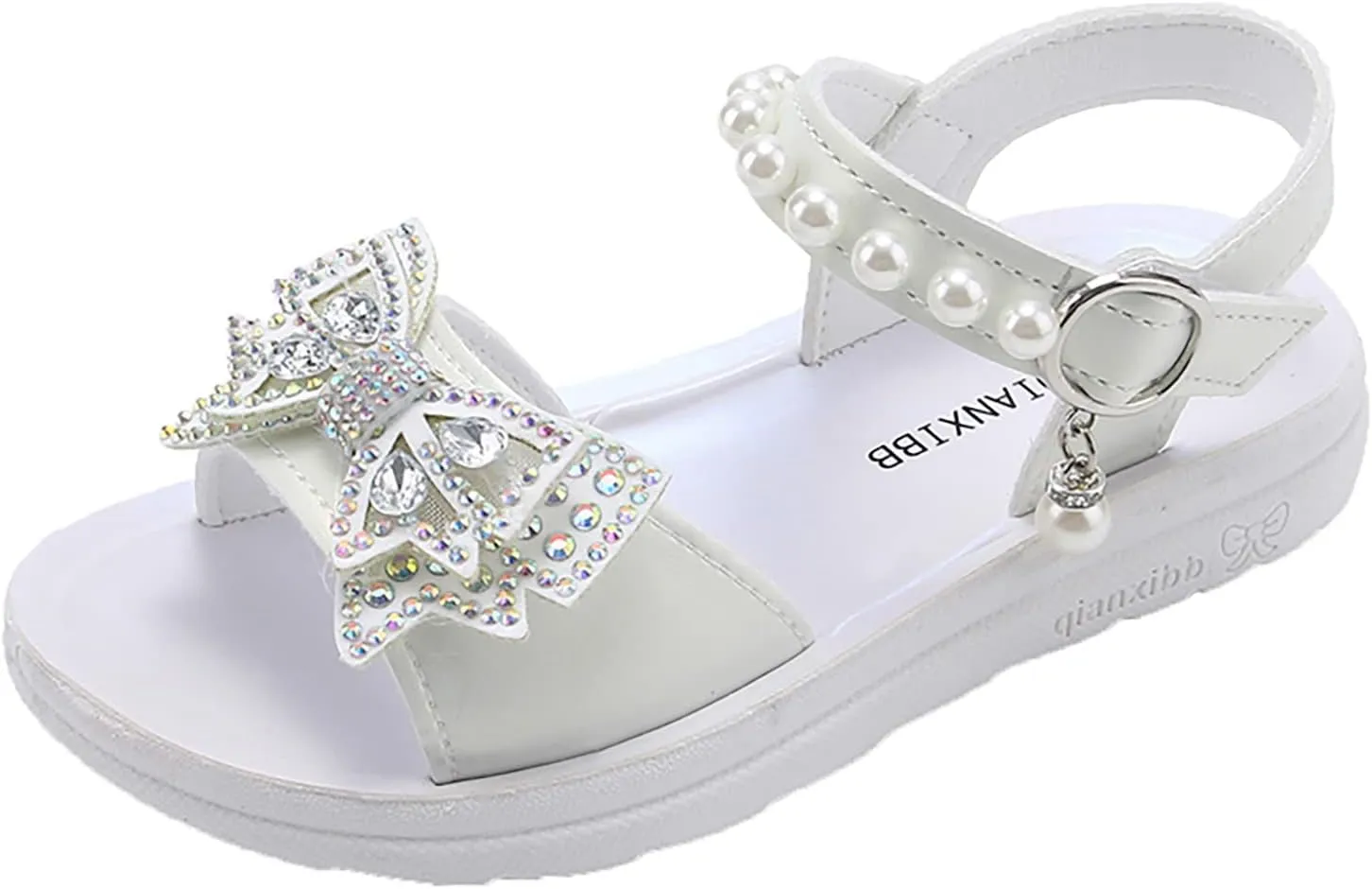 Child and Toddler Baby Girls Shoes Soft Sole Anti Slip Shoes Outdoor Bowknot Sandals Summer (White, 28 Little Child)