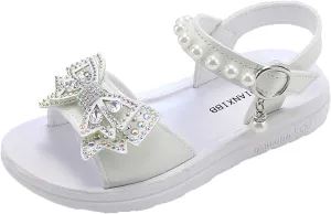 Child and Toddler Baby Girls Shoes Soft Sole Anti Slip Shoes Outdoor Bowknot Sandals Summer (White, 28 Little Child)