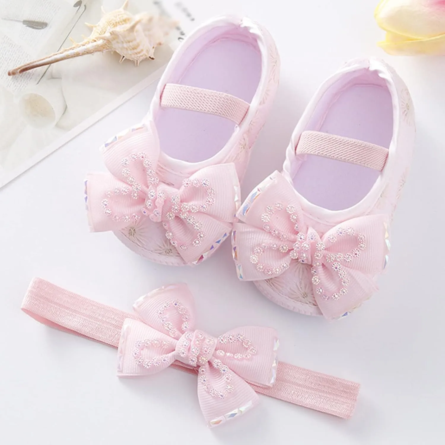 Children Solid Color Sneakers Baby Shoes Fashion Soft Sole Shoes Pearl Dress Flower Princess Shoes Toddler Shoes