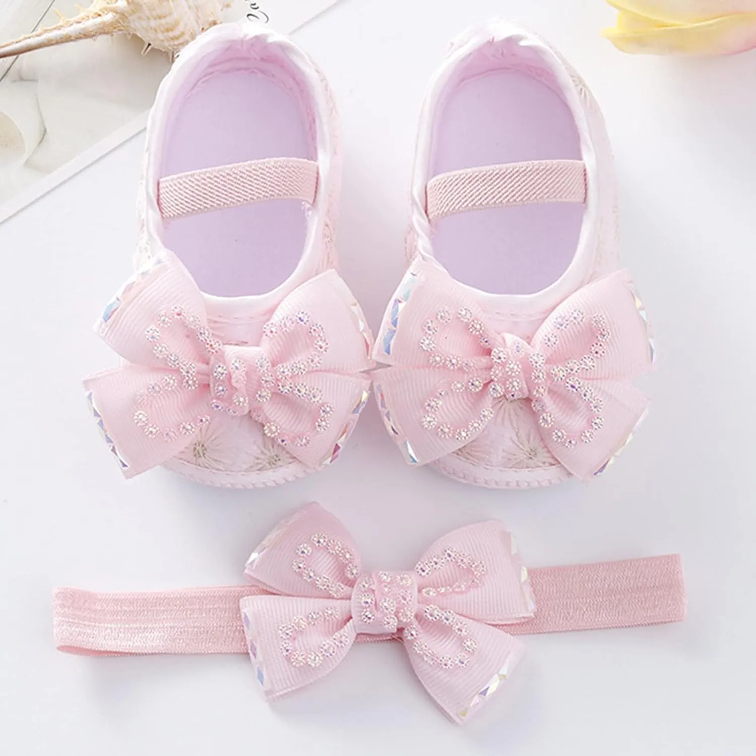 Children Solid Color Sneakers Baby Shoes Fashion Soft Sole Shoes Pearl Dress Flower Princess Shoes Toddler Shoes