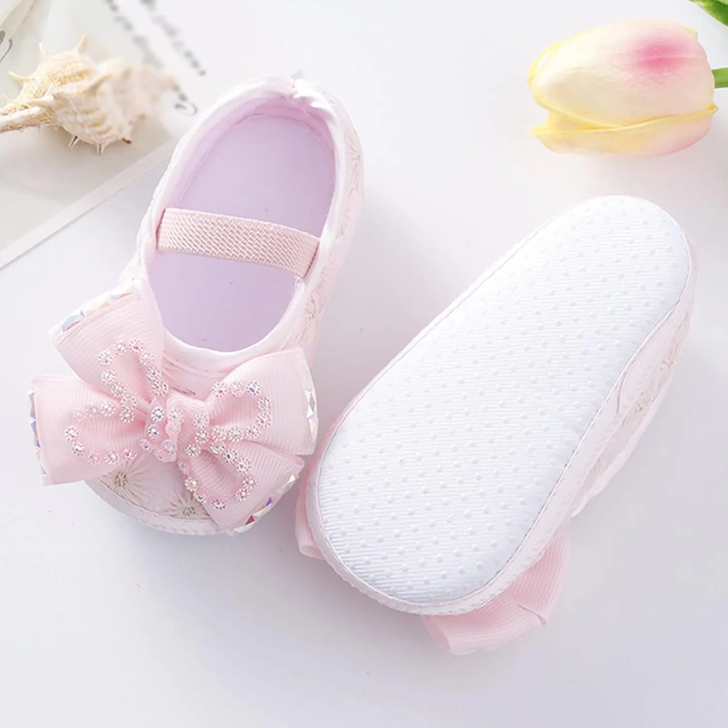 Children Solid Color Sneakers Baby Shoes Fashion Soft Sole Shoes Pearl Dress Flower Princess Shoes Toddler Shoes