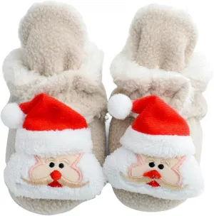 Christmas Unisex Fleece Baby Booties, Soft Sole Non Slip Stay On Slipper Indoor Snow Socks Shoes for (Khaki, 3.5 Infant)