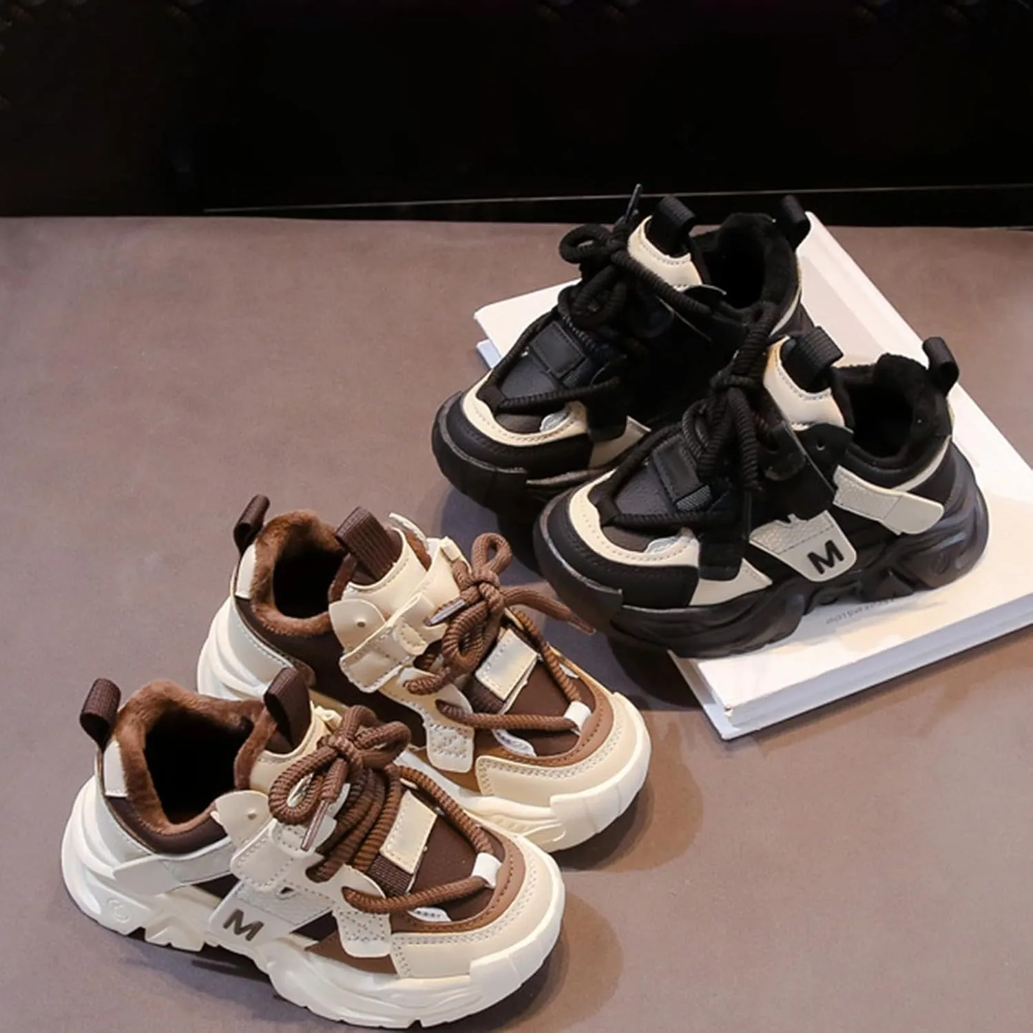 Chunky Sneakers for Girls Fashion Lace-up Comfortable Breathable Casual Walking Shoes for Outdoor Kid Light up Shoes