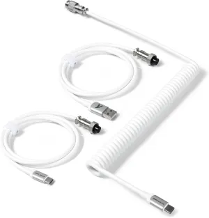 Coiled Keyboard Cable for Gaming Custom Keyboard,Double-Sleeved Coiled USB C Cable with Detachable Metal Aviator,2 in 1 USB C to A and C Cable for Mechanical Keybaord,Printer,Phone,Ipad,Xbox-White