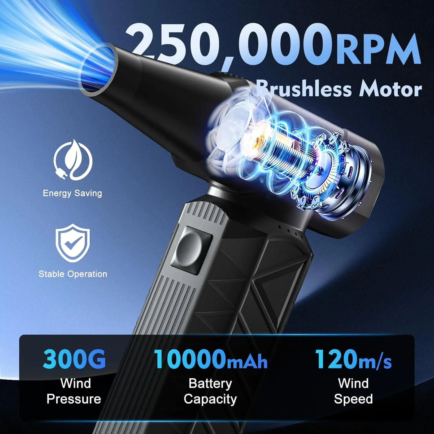 Compressed Air Duster: 180000RPM Air Blower with Stepless Speed Regulation Mode, Electric Air Duster with Brushless Motor, Air Duster for Keyboard, Computer, Car and Home CleaningBlack