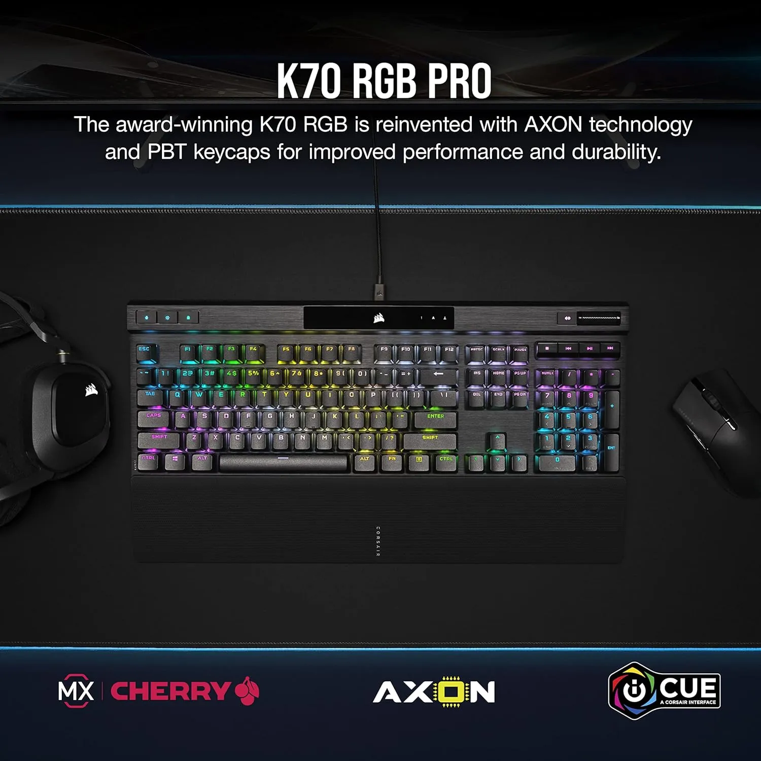 Corsair K70 RGB PRO Wired Mechanical Gaming Keyboard CH-9109414 -Cherry MX RGB Speed Switches: Linear and Rapid (Renewed)
