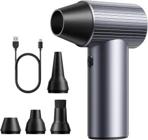 COSANO Full-Metal Jet Dry Mini Blower  300,000 RPM Electric Air Duster  Rechargeable Compressed Air Blower  High-Power Air Duster with 3 Speeds & 4 Nozzles for Keyboards, Car and Outdoors Cleaning