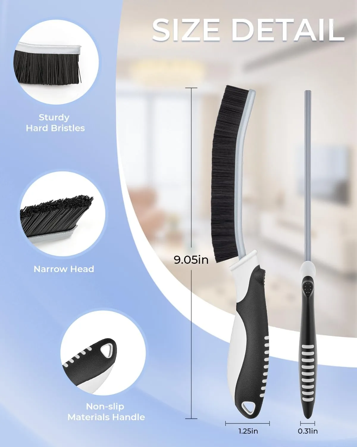Crevice Cleaning Brushes, Scrub Brush for Hard to Reach Small Space, Home Essentials, Cleaning Supplies, Cleaning Tools for Household Use, Bathroom, Shower, Kitchen, Toilet, Window (3, Black)