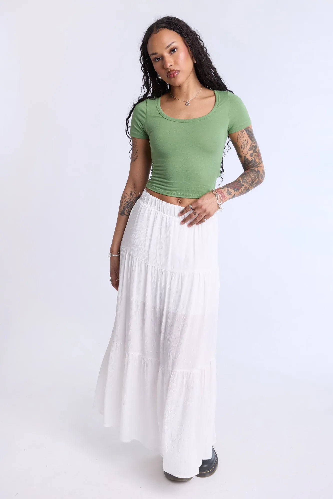 Cropped Scoop Neck Tee