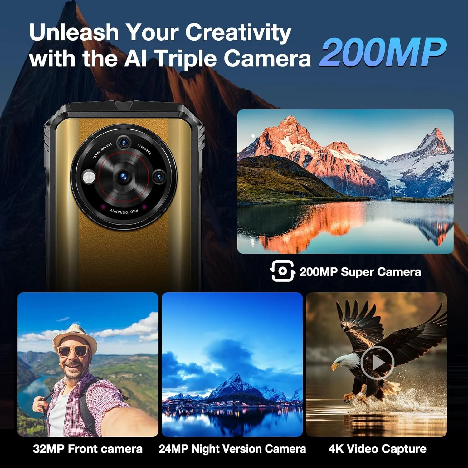 DOOGEE V30 PRO 5G Rugged Smartphone 2024, 32GB 512GB/2TB Dimensity 7050 Octa Core Waterproof Phones, 10800mAh, 200MP Main Camera Dual Sim Cell Phone/WiFi6/OTG/NFC - Khaki