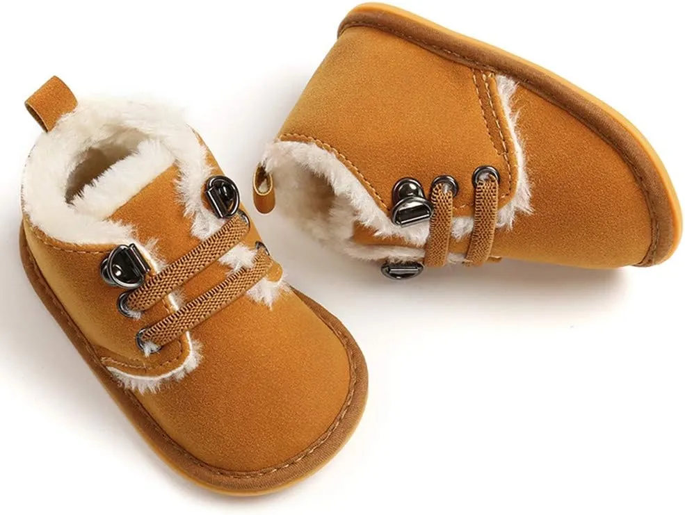 E-FAK Newborn Baby Booties Boys Girls Shoes Winter Warm Fur Lining Anit-Slip Rubber Sole Infant Toddler Prewalker Boots