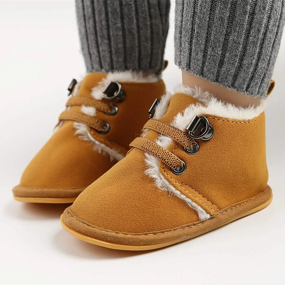 E-FAK Newborn Baby Booties Boys Girls Shoes Winter Warm Fur Lining Anit-Slip Rubber Sole Infant Toddler Prewalker Boots