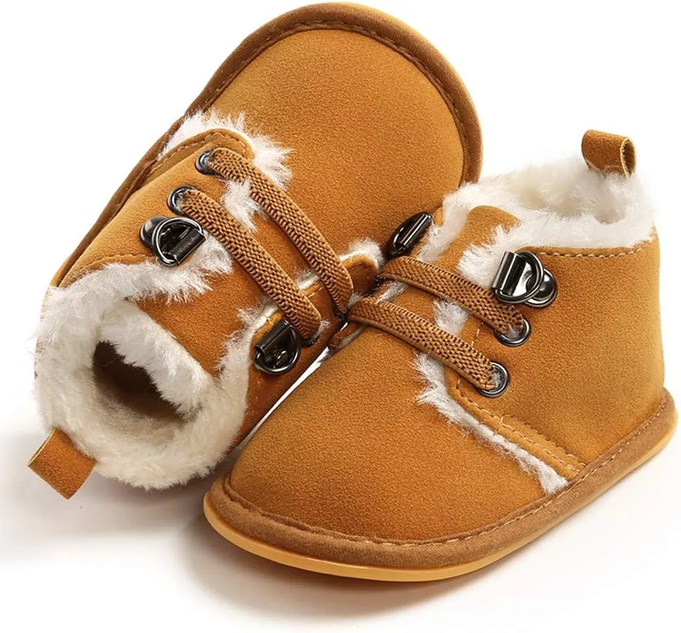 E-FAK Newborn Baby Booties Boys Girls Shoes Winter Warm Fur Lining Anit-Slip Rubber Sole Infant Toddler Prewalker Boots