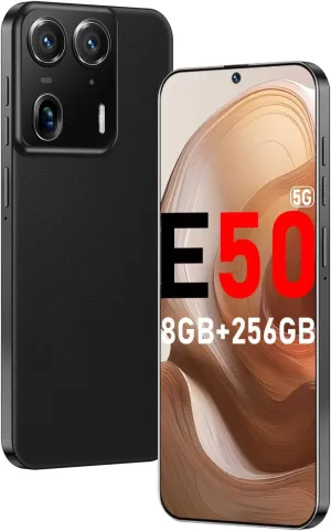 E50 Ultra 5G Cell Phones 2024 Android 13 Android Phone 24MP 50MP Camera 6.8-inch HD Screen 8GB 256GB 8-Core Dual SIM Smartphone 6800 mAh Battery Snapdragon 8cen2(Graphite Black)