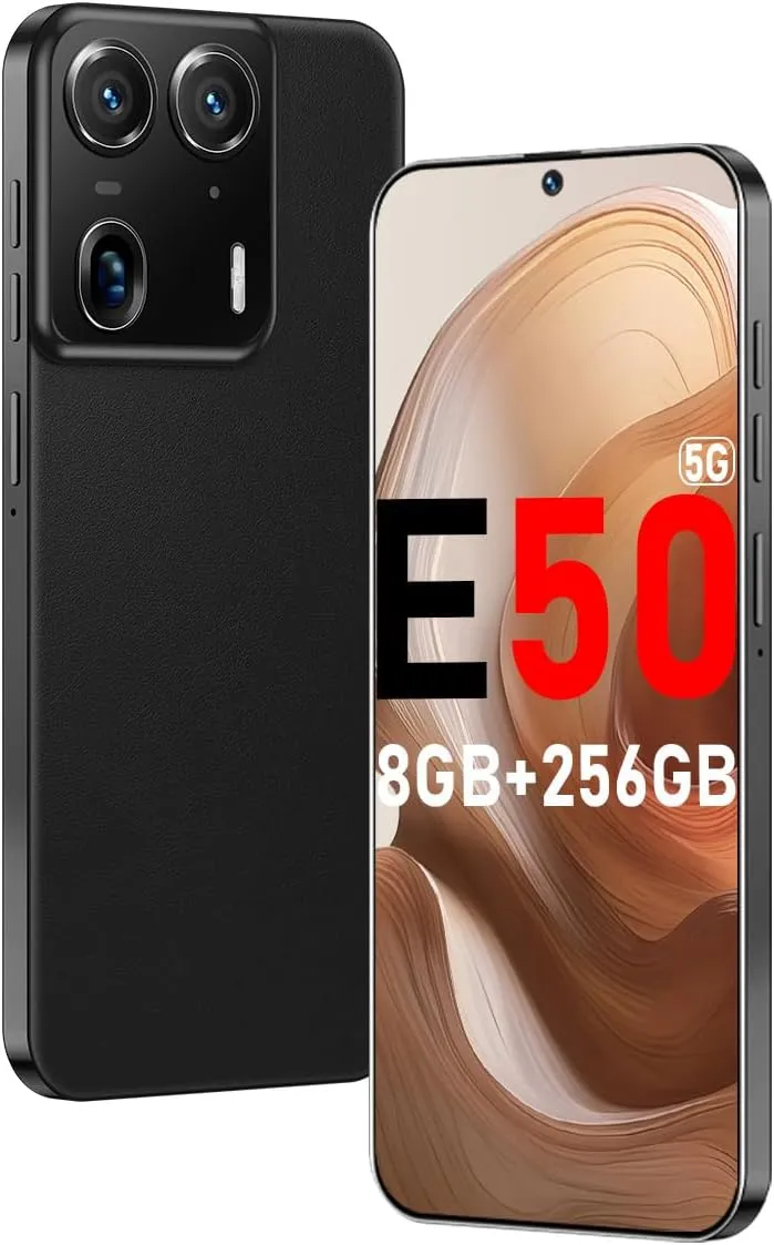 E50 Ultra 5G Cell Phones 2024 Android 13 Android Phone 24MP 50MP Camera 6.8-inch HD Screen 8GB 256GB 8-Core Dual SIM Smartphone 6800 mAh Battery Snapdragon 8cen2(Graphite Black)