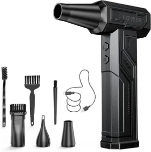 Electric Air Duster, 300000RPM 4-Gear Adjustable Compressed Air Duster with Light, Rechargeable Brushless Motor Air Blower for Keyboard, PC, Car, and Home Cleaning Reusable Replaces Compressed Air Can