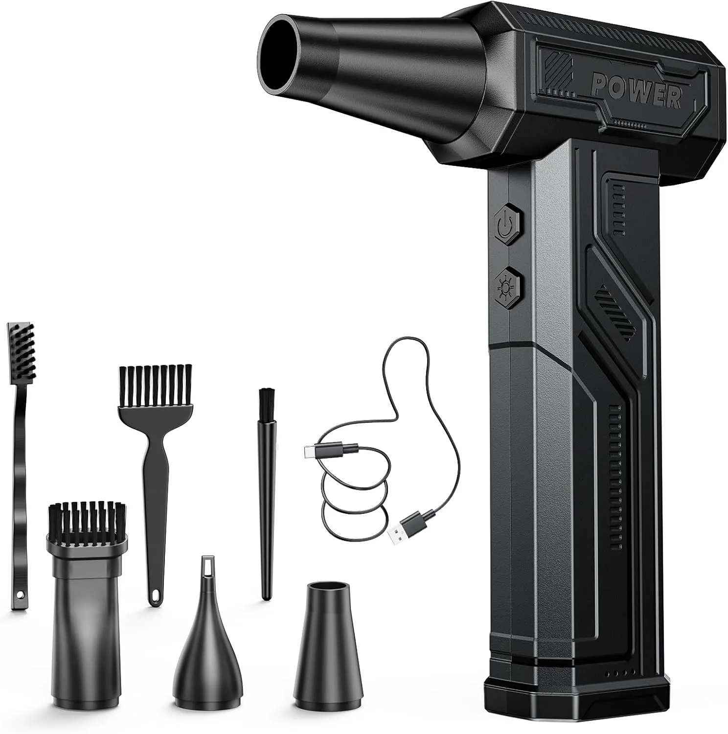 Electric Air Duster, 300000RPM 4-Gear Adjustable Compressed Air Duster with Light, Rechargeable Brushless Motor Air Blower for Keyboard, PC, Car, and Home Cleaning Reusable Replaces Compressed Air Can