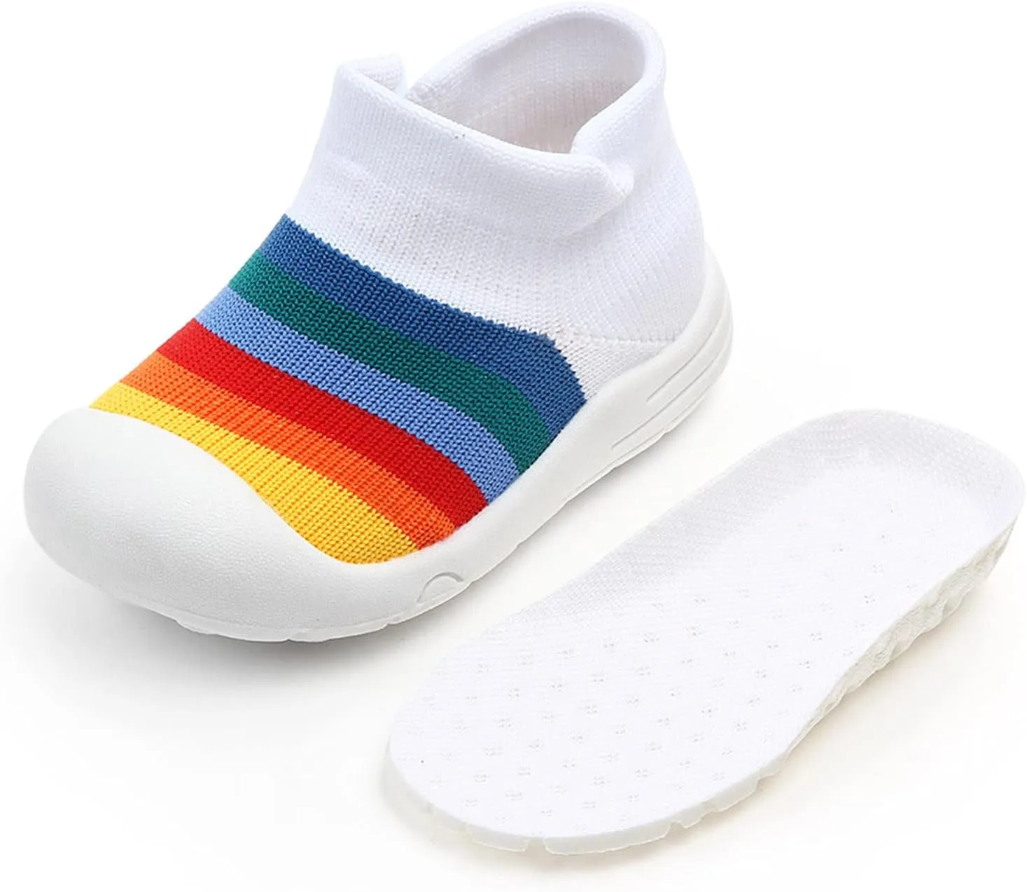 EnJoCho Baby Shoes,0-15 Months Girl Walking Shoes Infant Sneakers Infant Toddler Boys Knit Soft Sole Rubber Socks Shoes (White-01A#, 0-3 Months)