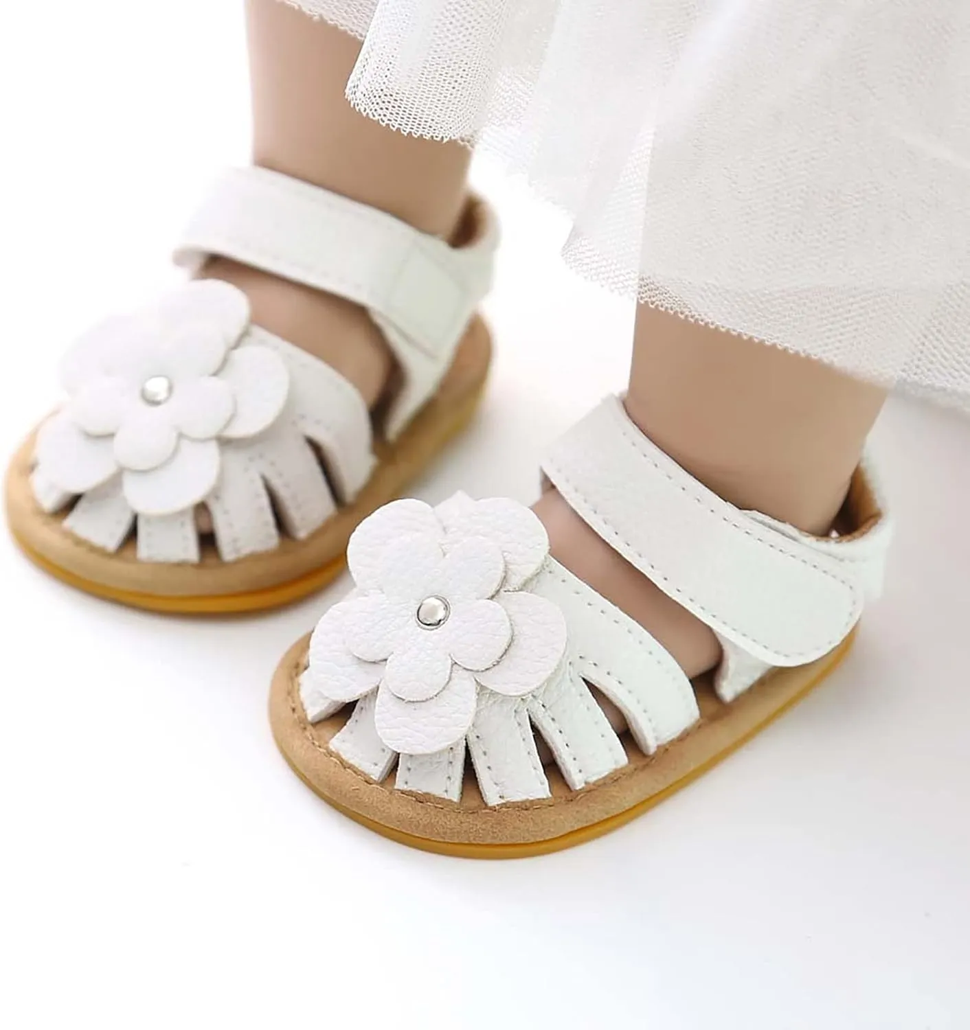 EnJoCho Casual Shoes for Children Rubber Walking Non-Slip Flat Baby Flower Boys Sandals Sole Shoes Girls Soft Baby Shoes (White, 1@mm)
