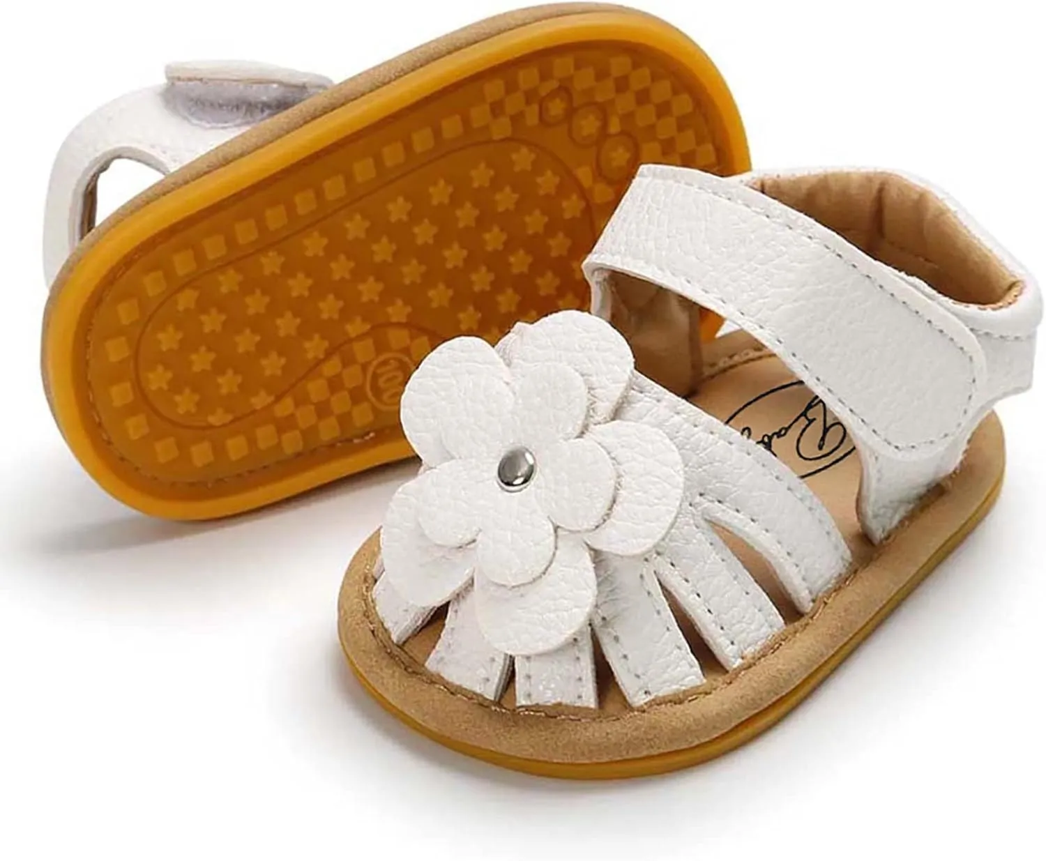 EnJoCho Casual Shoes for Children Rubber Walking Non-Slip Flat Baby Flower Boys Sandals Sole Shoes Girls Soft Baby Shoes (White, 1@mm)