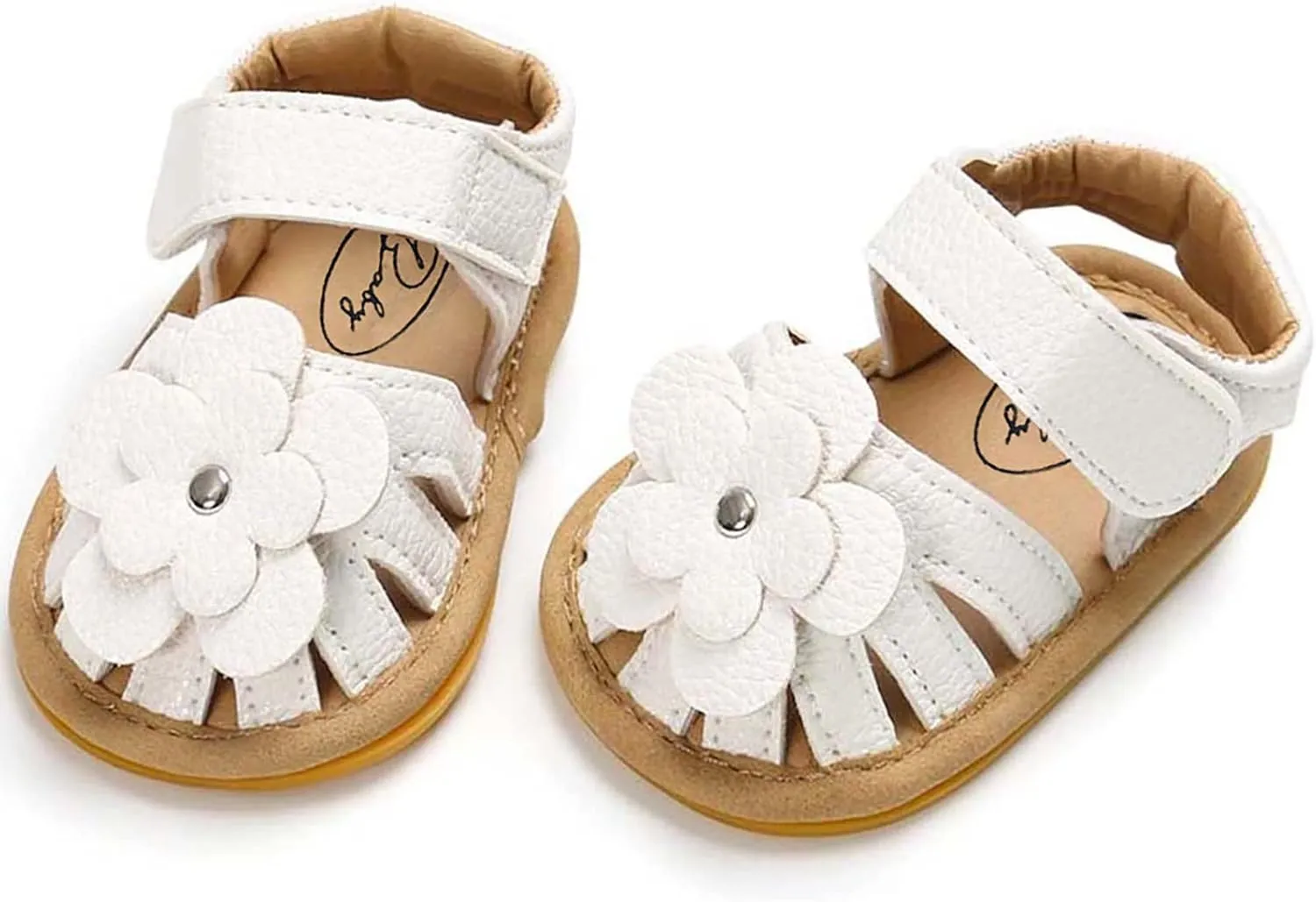 EnJoCho Casual Shoes for Children Rubber Walking Non-Slip Flat Baby Flower Boys Sandals Sole Shoes Girls Soft Baby Shoes (White, 1@mm)