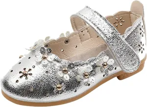 EnJoCho Girls Sandal Shoes Flower Shoes Hollow Flower Shoes Sandals Soft Sole Princess Sandals Baby Shoes 1-11 Years (Silver, 9 Years)