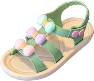 EnJoCho Infant Toddler Shoes Soft Sole Non Slip Straw Soft Sole Beach Shoes Sweet Fashion Bow Sandals Toddler Walking Shoes (Green, 4Years)