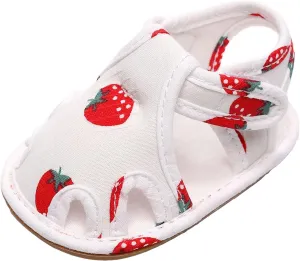 EnJoCho Infant Toddler Shoes Soft Sole Non Slip Toddler Floor Shoes Fruit Strawberry Print Sandals Toddler Walking Shoes (Red, 15Months)