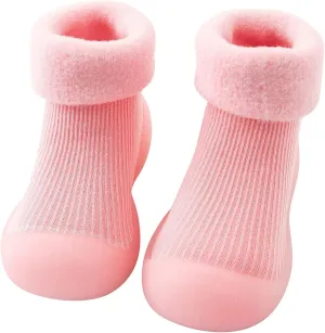EnJoCho Kids Non Slip Shoes Kids Toddler Baby Boys Girls Solid Warm Knit Soft Sole Rubber Shoe Socks Slipper Socks (Pink, 24)