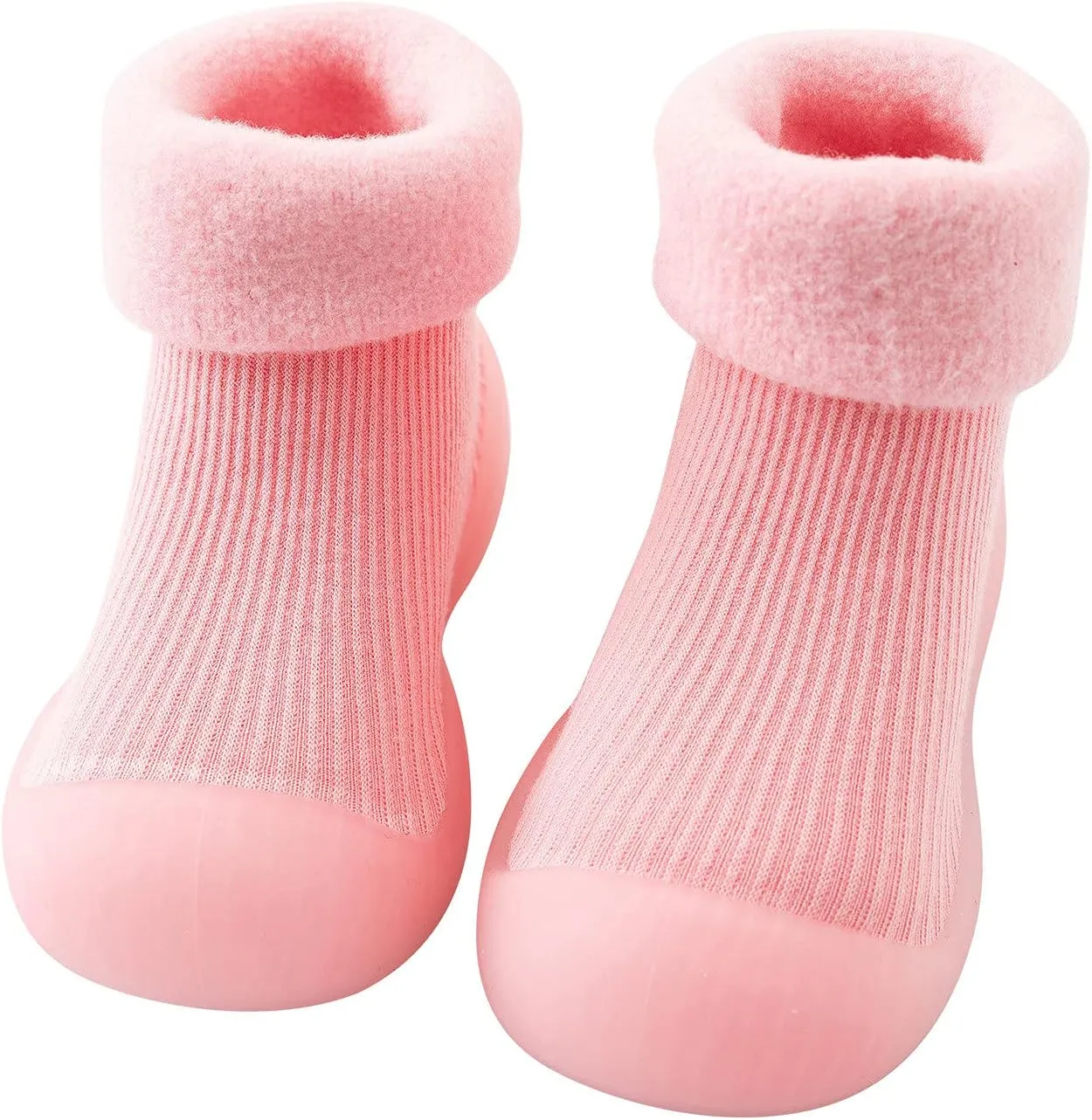 EnJoCho Kids Non Slip Shoes Kids Toddler Baby Boys Girls Solid Warm Knit Soft Sole Rubber Shoe Socks Slipper Socks (Pink, 24)