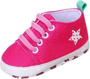 EnJoCho Unisex Baby Boy Girl Canvas Sneaker Soft Sole Ankle Infant First Walkers Crib Shoe Flats Shoes for 0-12 Months (Hot Pink-02A#, 3-6M)