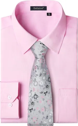 Enlision Mens Dress Shirts Long Sleeve Button Down Shirt for Men Regular Fit Business Casual Shirt and Tie Sets for Wedding