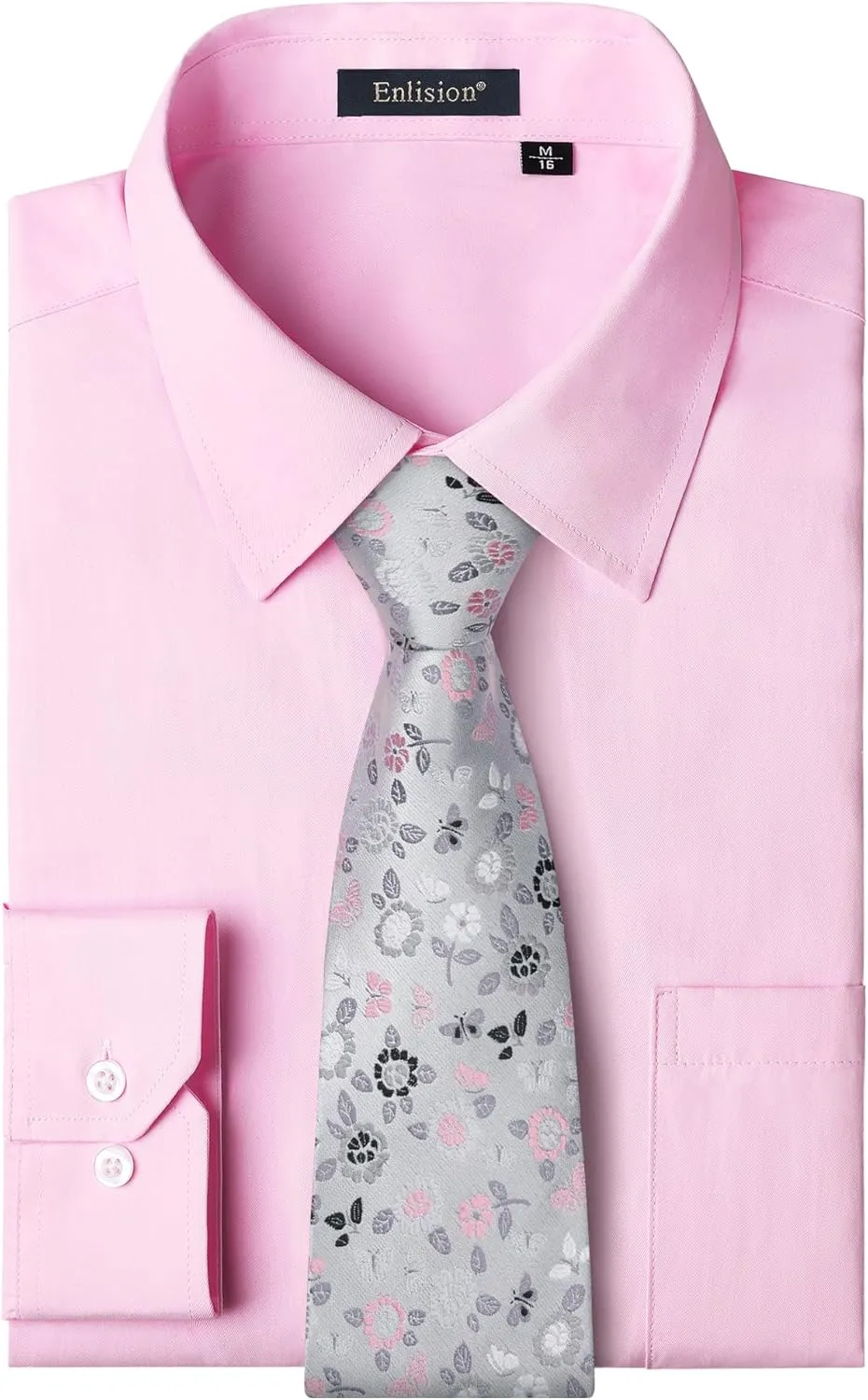 Enlision Mens Dress Shirts Long Sleeve Button Down Shirt for Men Regular Fit Business Casual Shirt and Tie Sets for Wedding