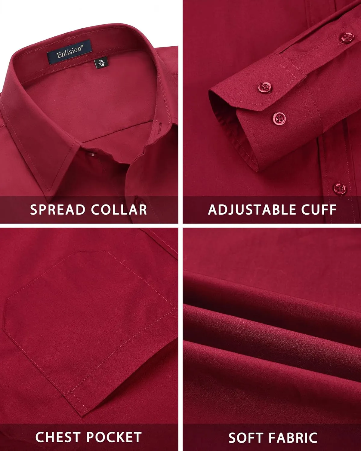 Enlision Mens Dress Shirts Long Sleeve Button Down Shirt for Men Regular Fit Business Casual Shirt and Tie Sets for Wedding
