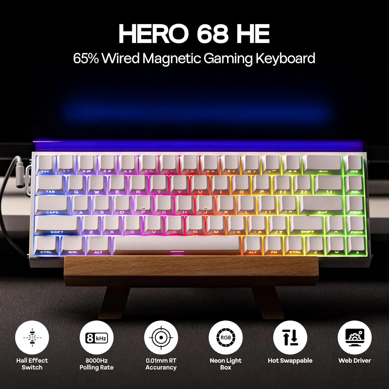EPOMAKER Aula Hero68 HE Wired Magnetic Gaming Keyboard, 0.01mm Adjustable Actuation, Rapid Hall Effect Switch, 8kHz Polling, 5-Layer Sound Dampening, RGB Box & Backlight (White)