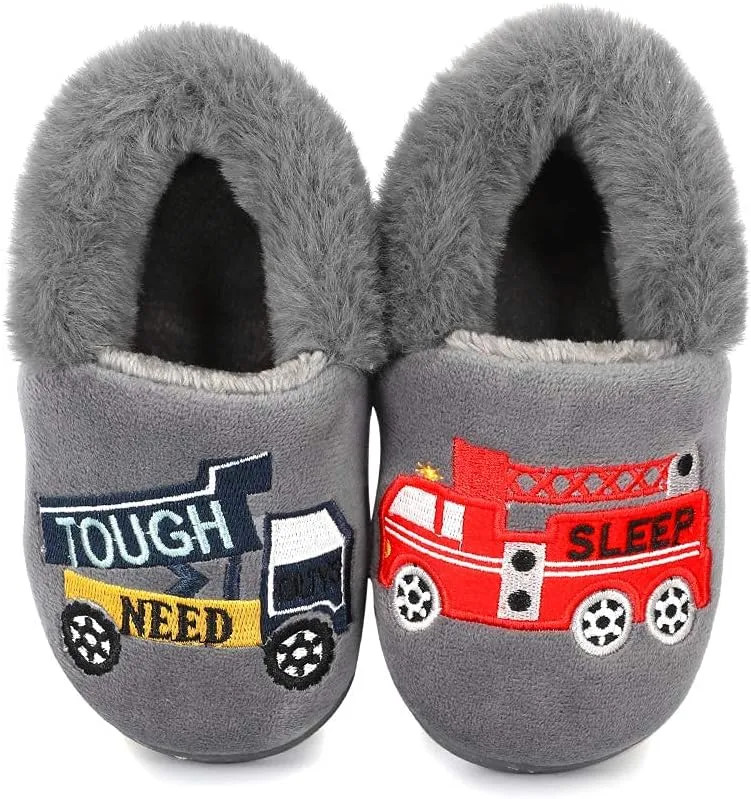 ESTAMICO Girls Cute Cartoon Slippers with Memory Foam Kids Plush Warm Winter House Shoes
