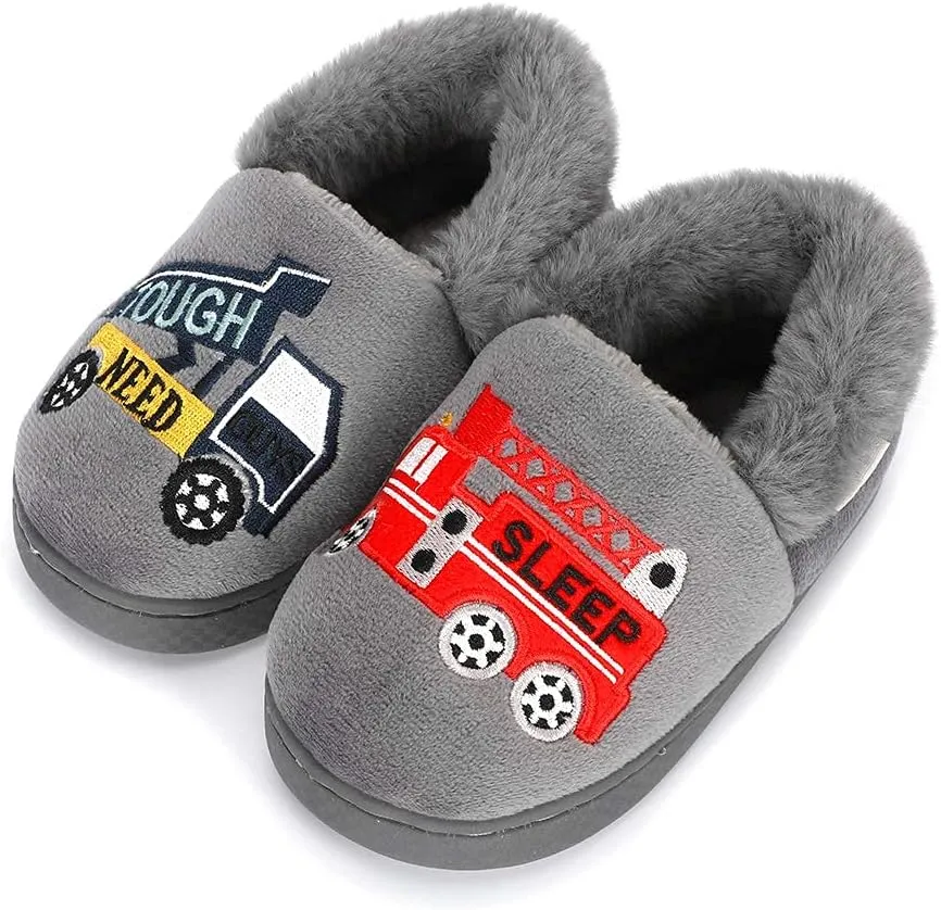 ESTAMICO Girls Cute Cartoon Slippers with Memory Foam Kids Plush Warm Winter House Shoes