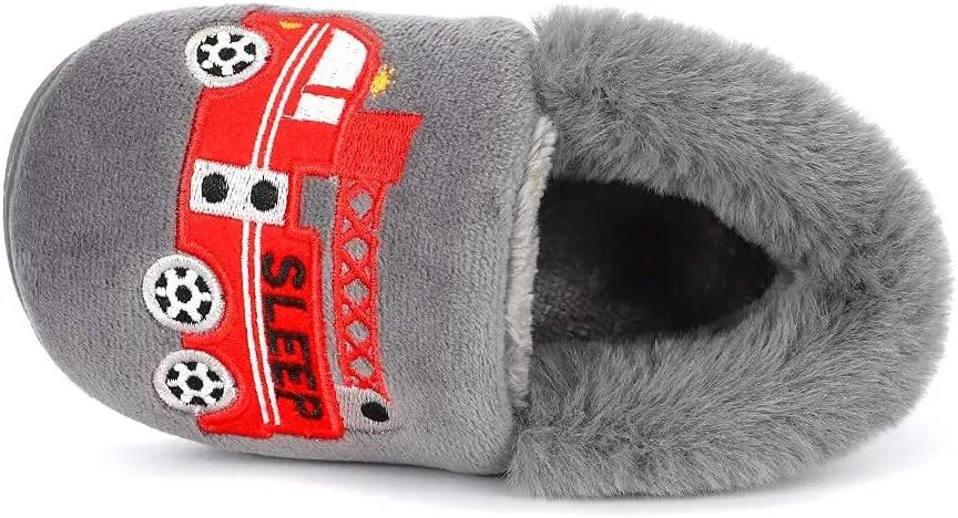 ESTAMICO Girls Cute Cartoon Slippers with Memory Foam Kids Plush Warm Winter House Shoes