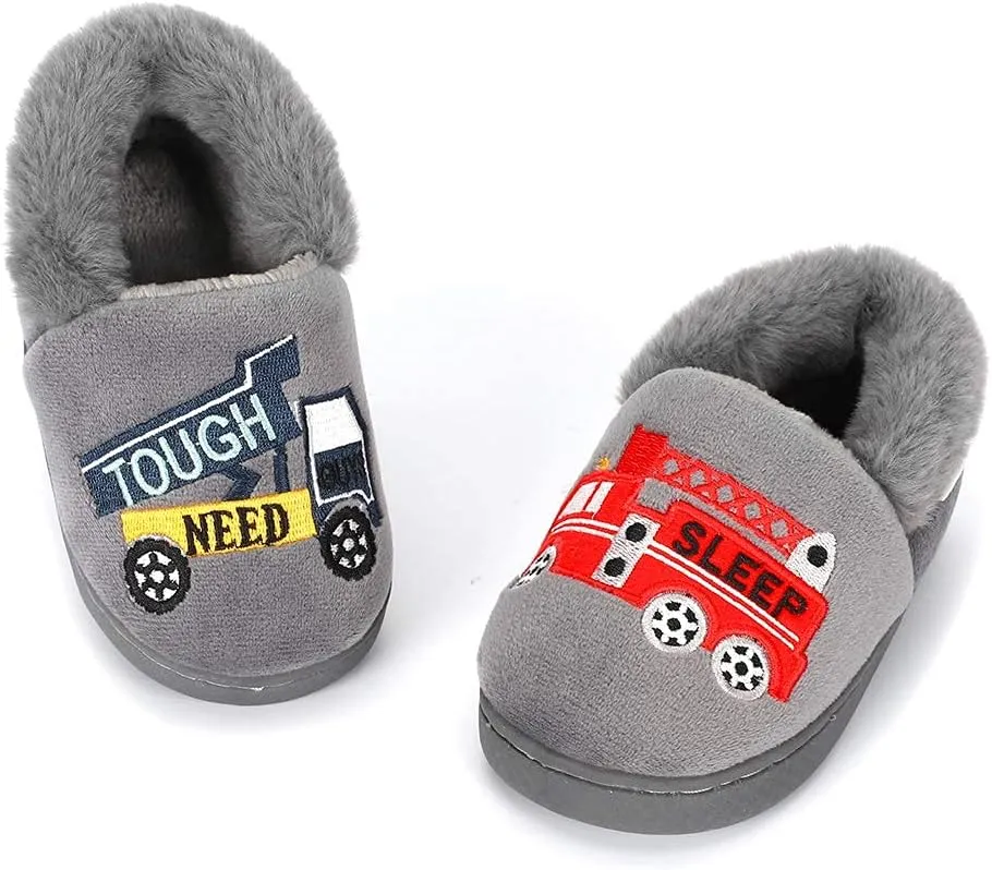 ESTAMICO Girls Cute Cartoon Slippers with Memory Foam Kids Plush Warm Winter House Shoes
