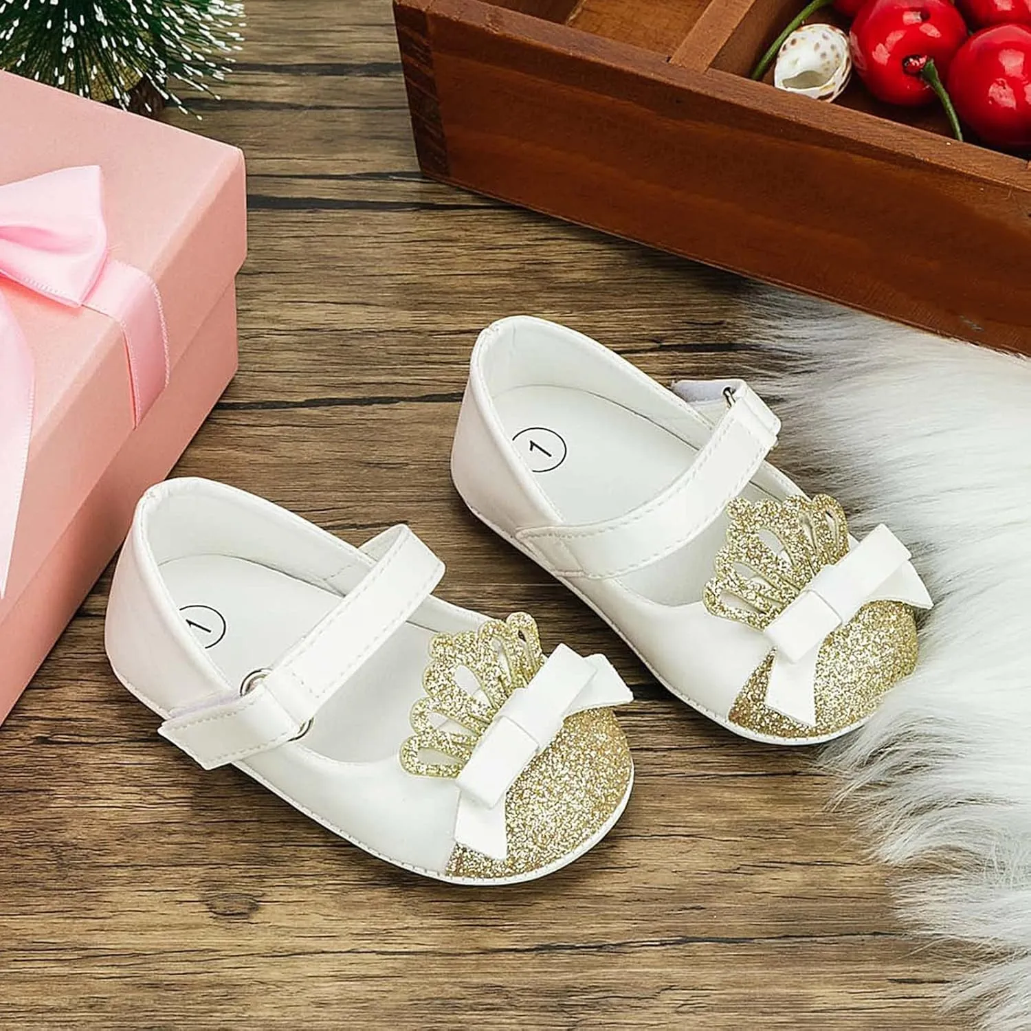 Fashion Crown Princess Shoes Little Kid Shoes Non Slip Soft Sole Walking Shoes Baby Shoes Infant Extra Wide