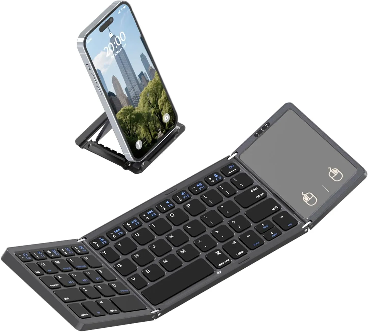 Foldable Bluetooth 5.1 Keyboard,Wireless Portable Ultra Slim Folding Keyboard with Full-Size Touchpad,Silent Design and USB-C Rechargeable,Pocket-Sized for iOS,Android, Windows Devices (Space Gray)