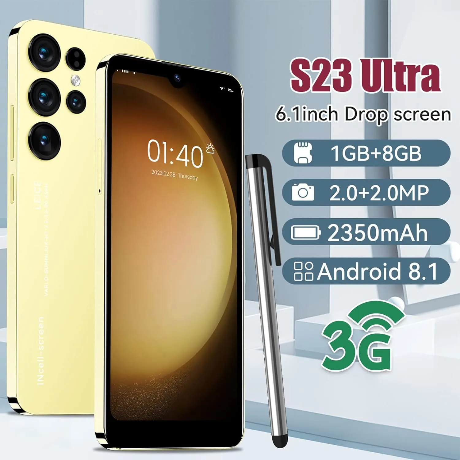 Generic Unlocked Android Phones 2024, 6.1inch Unlocked Smartphones Android 1 8G Unlocked Phones Dual Sim, 2350mAh Smart Phone Mobile Phone Cheap Unlocked Android Smartphones Cellphone, Yellow
