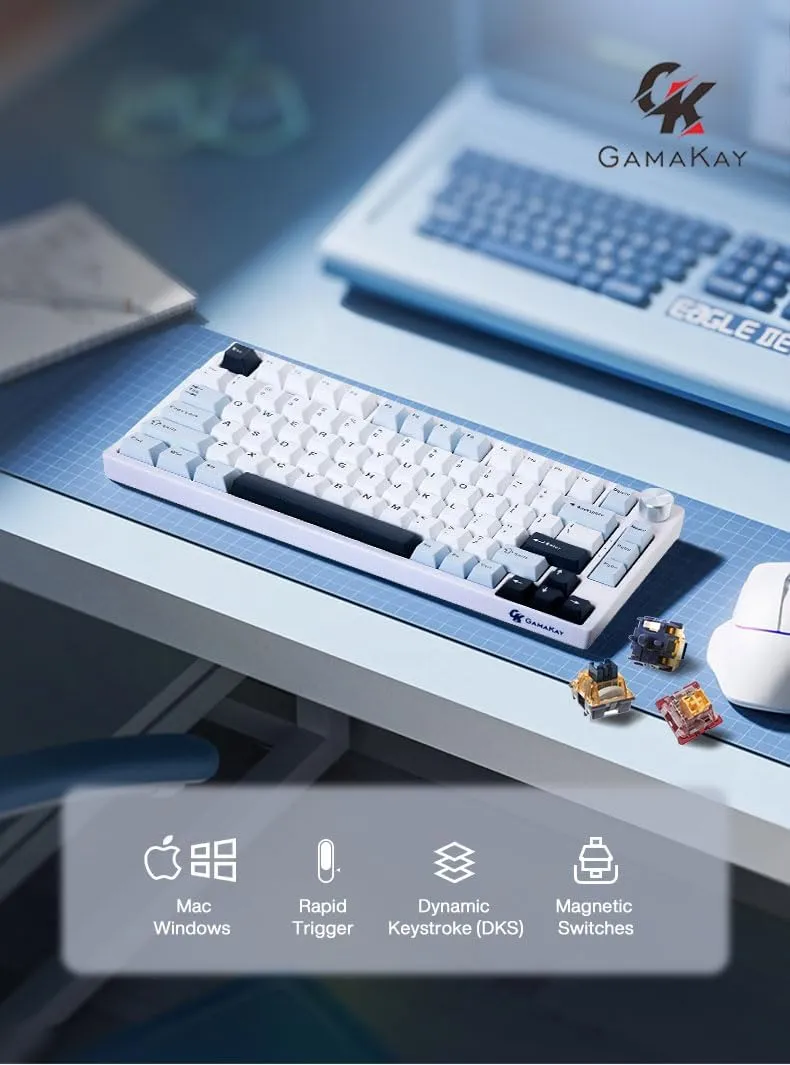 GK GAMAKAY TK75 HE Rapid Trigger Mechanical Keyboard Hall Effect Hot-swap Magnetic Switch, Snap Tap, 81 Keys PBT Keycap Bluetooth/2.4GHz/Wired 75% RGB Esports Gaming Keyboard (Magnetic Mercury Switch)