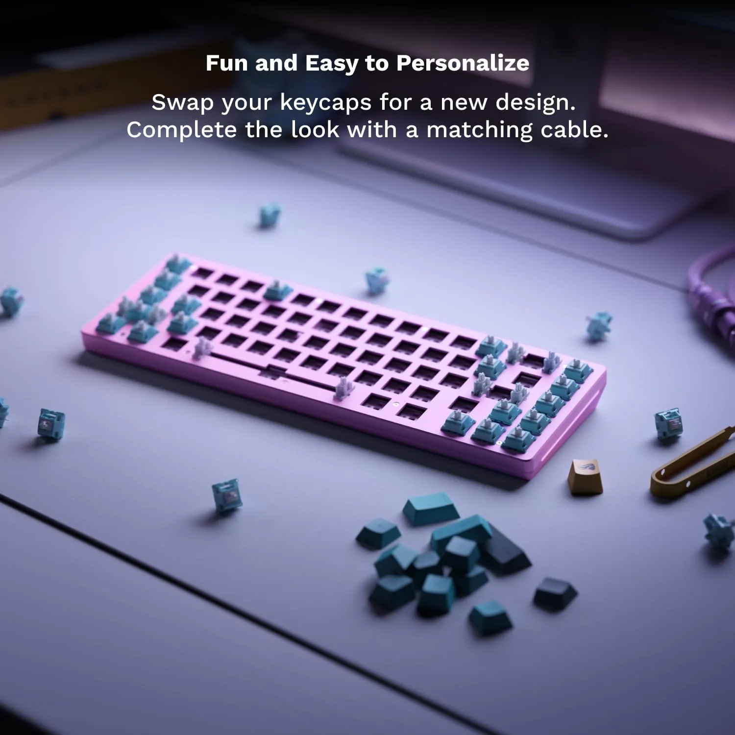 Glorious Gaming GMMK 2- Pink Gaming Keyboard - TKL Mechanical - Custom 65% - Compact Low-Profile - Hotswap w/Cherry Mx Style - Double Shot Keycaps & Linear Switches - PC Gaming Setup Accessories